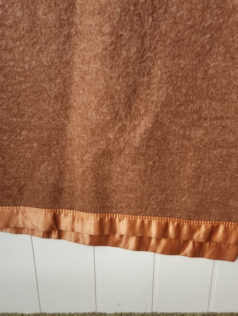 Vintage Wool Blanket With Satin Trim. Peachy Orange. Made For Warmth And To Last